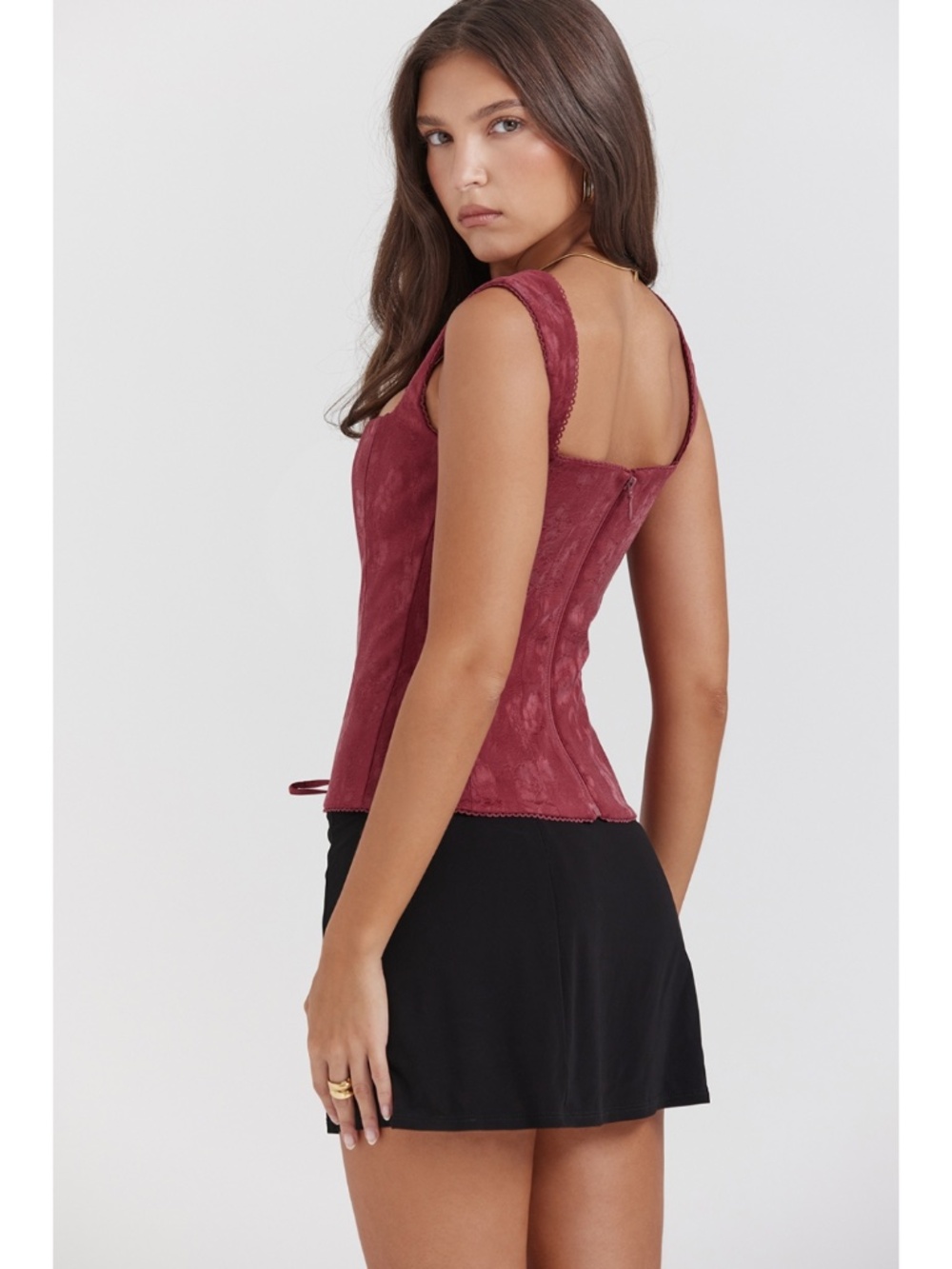 NEW House of CB Parisa Corset Top Burgundy Large - Picture 3 of 16